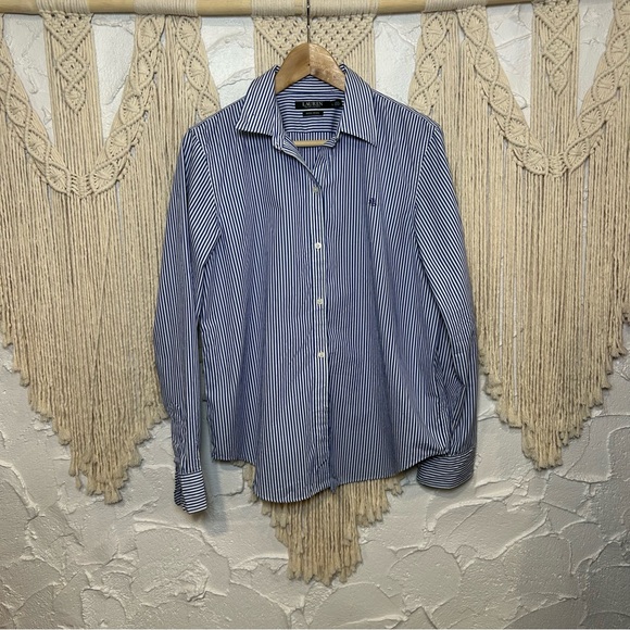 Lauren Ralph Lauren Striped poplin shirt Women’s size Large - Picture 4 of 12
